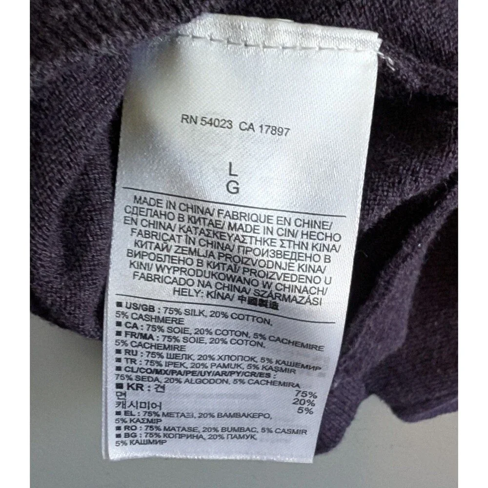 Banana Republic Mens Large Silk Cashmere V-Neck Sweater Purple Lightweight L